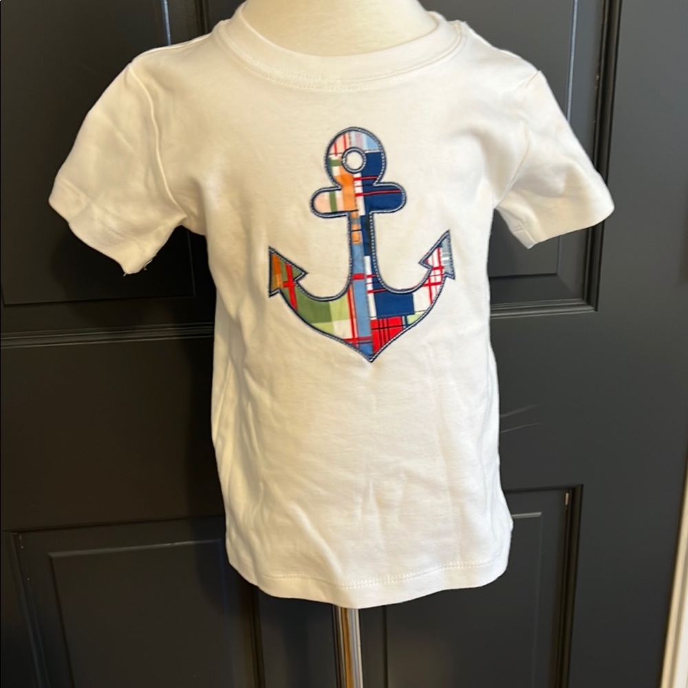 White Short Sleeve Tee with Colorful Anchor Graphic